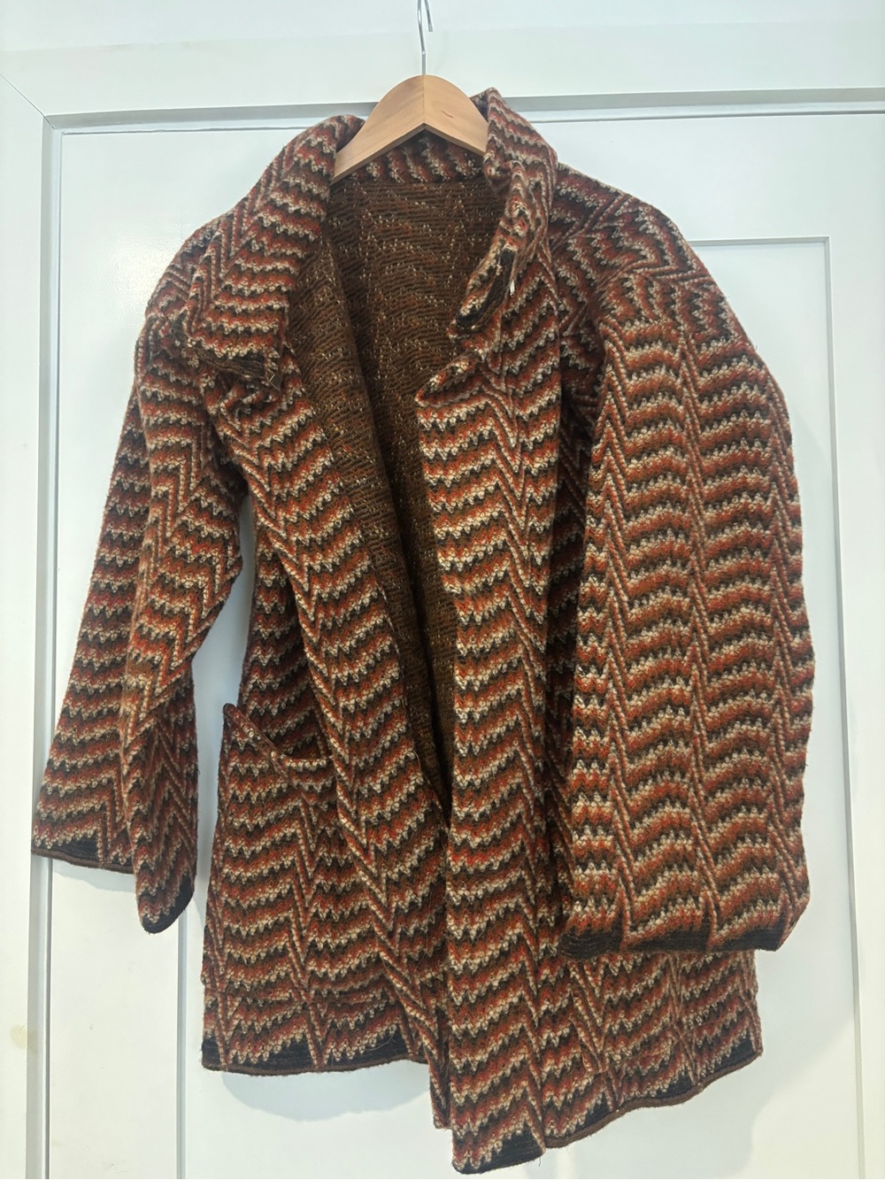 Womens Knit Chevron Cardigan Jacket - Brown